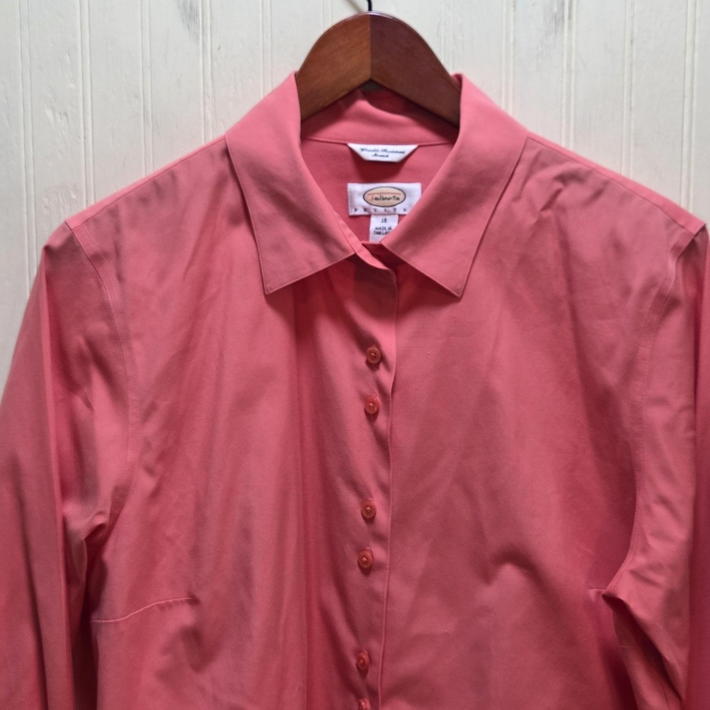 Talbots Shirt Womens 16 Petite Pink Long Sleeve Wrinkle Resistant Stretch Top